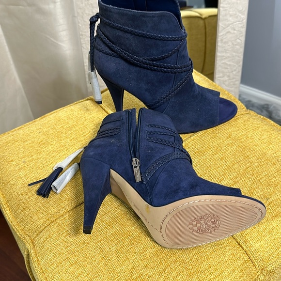 Vince Camuto Blue Suede Peep Toe Booties - Picture 1 of 5